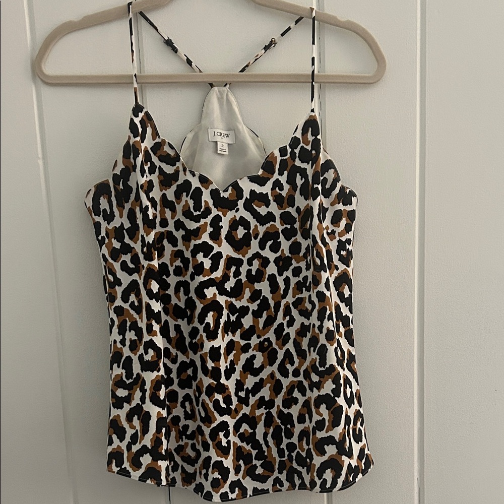 J. Crew Leopard Print Spaghetti-Strap Cami in White, Brown, Black